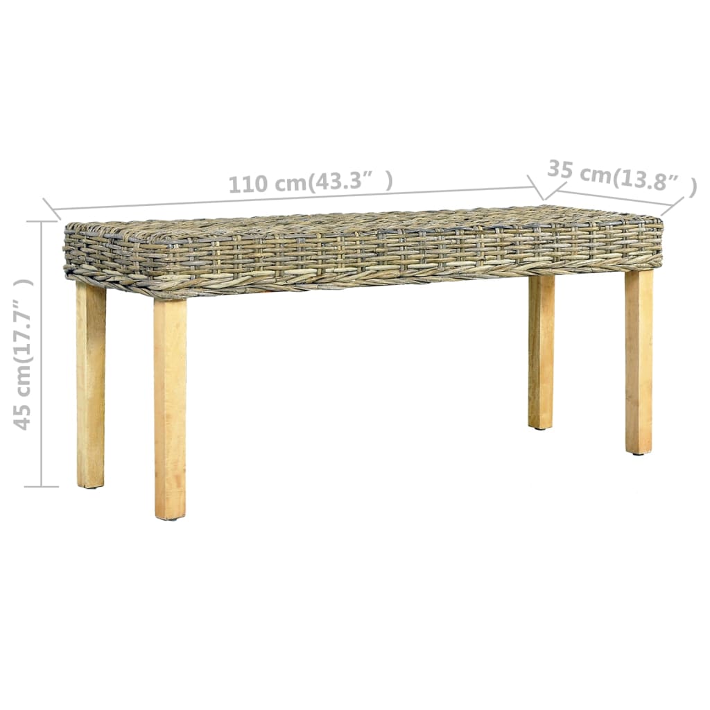 Panca 110 cm in Rattan Naturale Kubu e Massello di Mango - homemem39