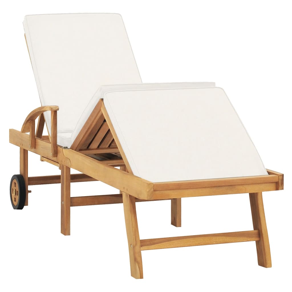 Lettino Prendisole con Cuscino in Massello di Teak Crema - homemem39