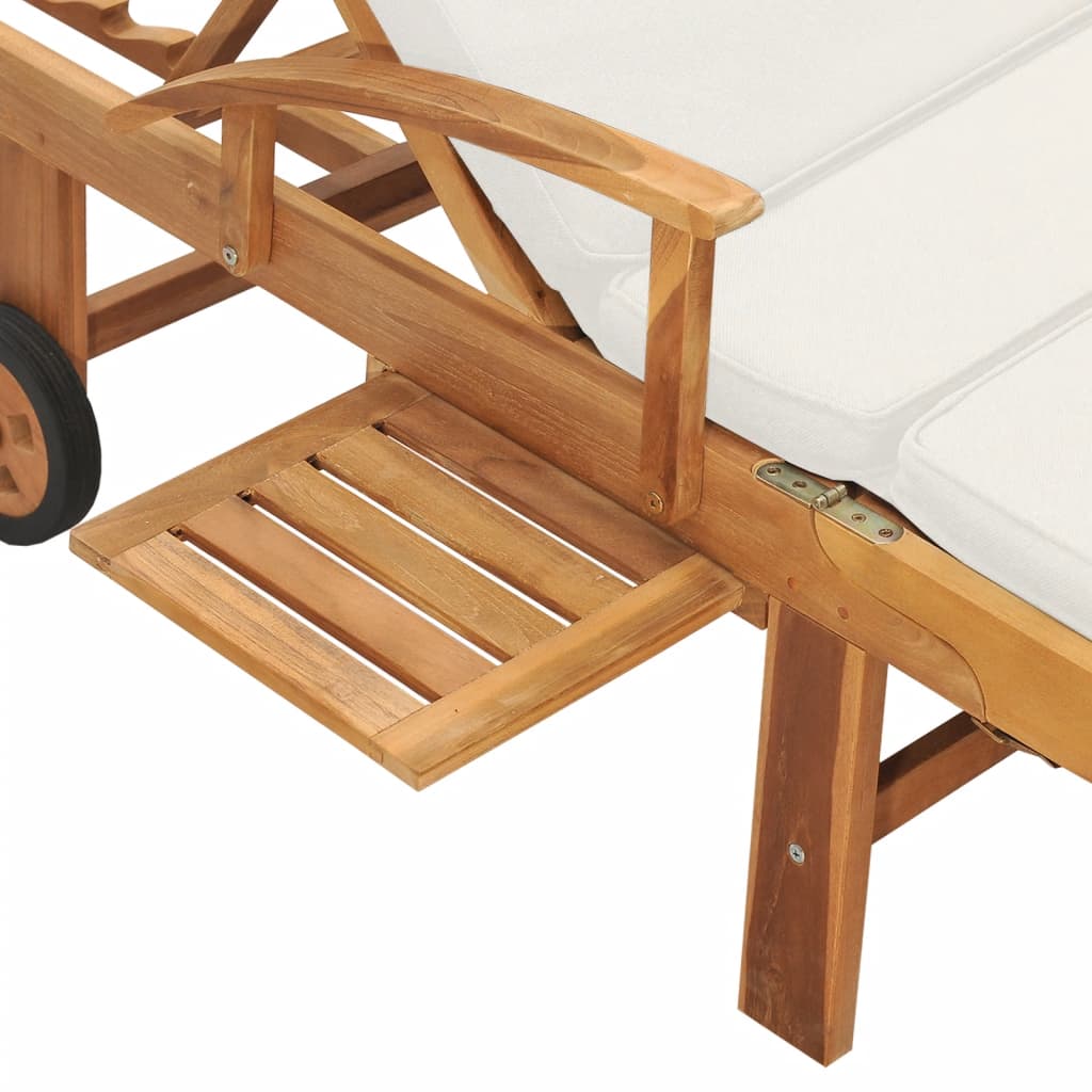 Lettino Prendisole con Cuscino in Massello di Teak Crema - homemem39