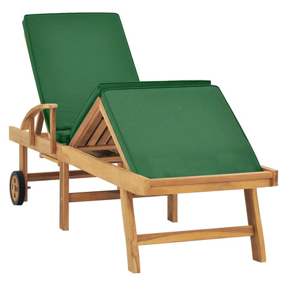 Lettino Prendisole con Cuscino in Massello di Teak Verde - homemem39