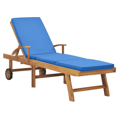 Lettino Prendisole con Cuscino in Massello di Teak Blu - homemem39