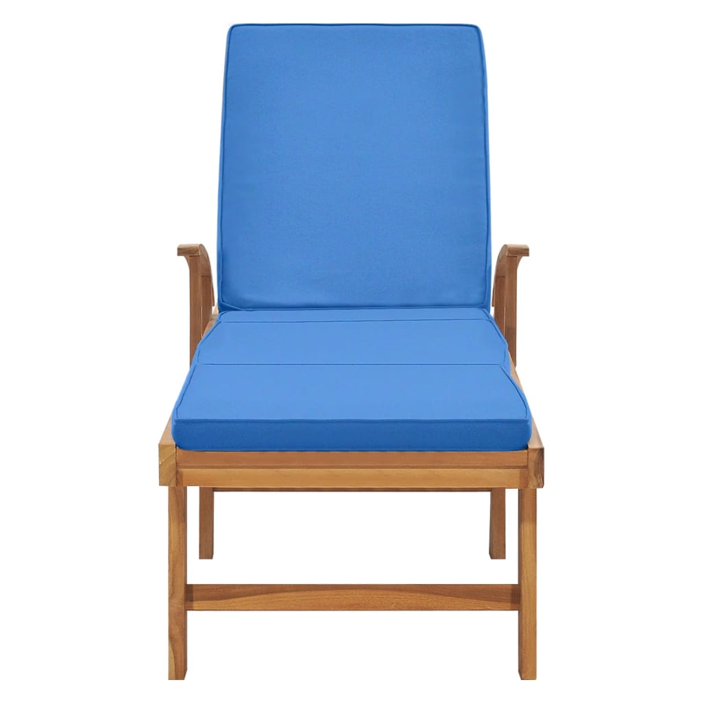 Lettino Prendisole con Cuscino in Massello di Teak Blu - homemem39