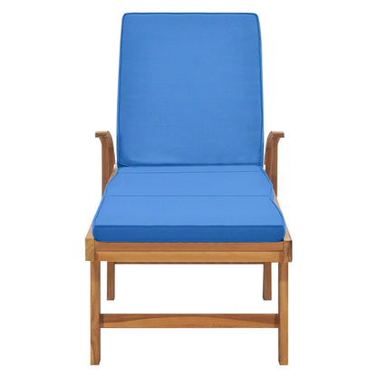 Lettino Prendisole con Cuscino in Massello di Teak Blu - homemem39