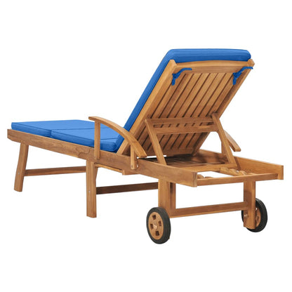 Lettino Prendisole con Cuscino in Massello di Teak Blu - homemem39