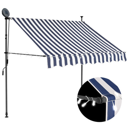 Tenda da Sole Retrattile Manuale con LED 150 cm Blu e Bianco - homemem39