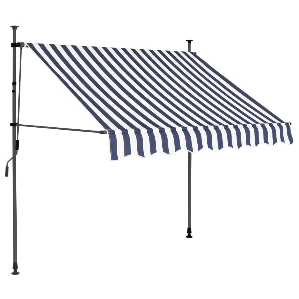 Tenda da Sole Retrattile Manuale con LED 150 cm Blu e Bianco - homemem39