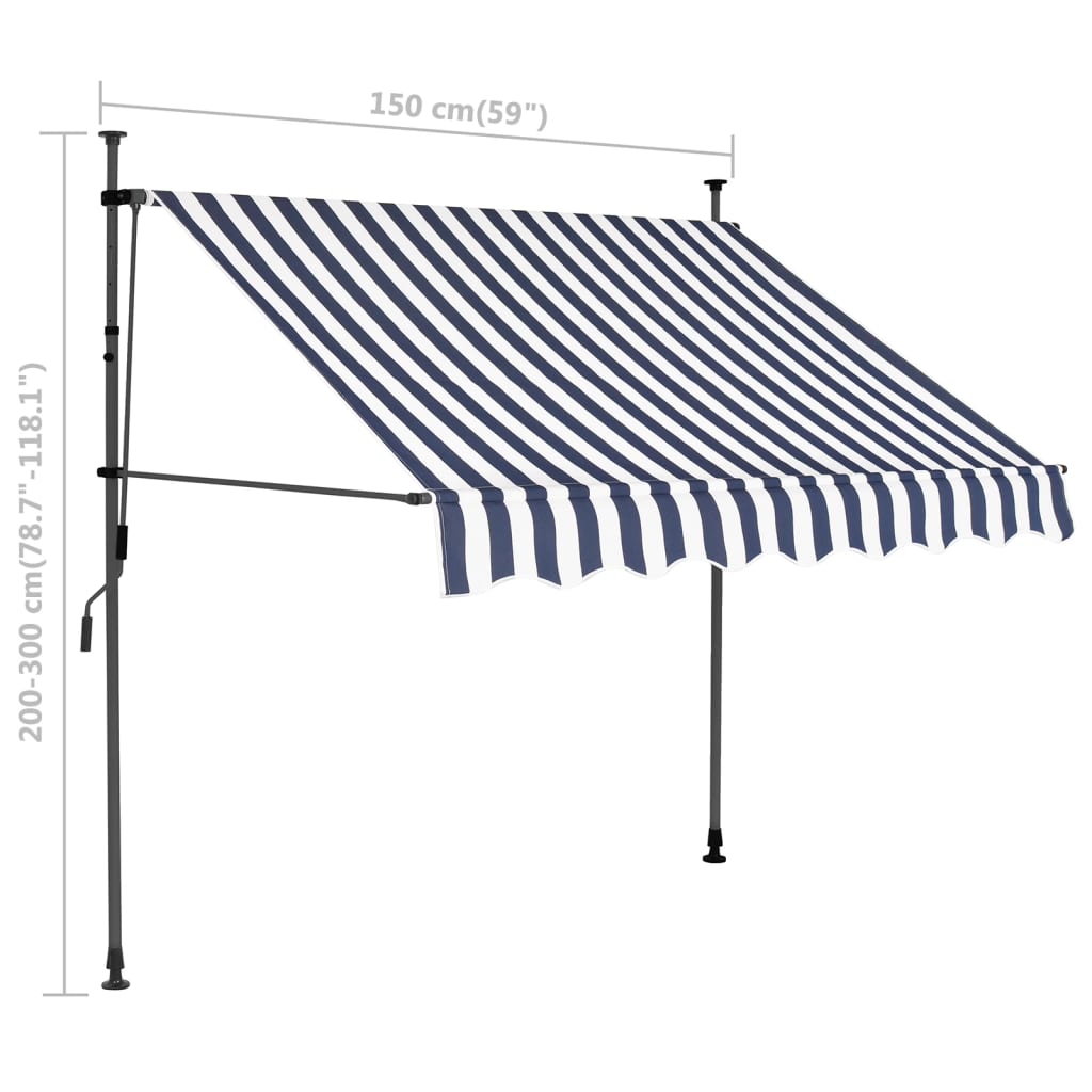 Tenda da Sole Retrattile Manuale con LED 150 cm Blu e Bianco - homemem39