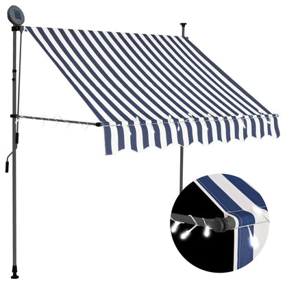 Tenda da Sole Retrattile Manuale con LED 200 cm Blu e Bianco - homemem39