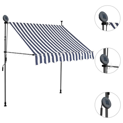 Tenda da Sole Retrattile Manuale con LED 200 cm Blu e Bianco - homemem39