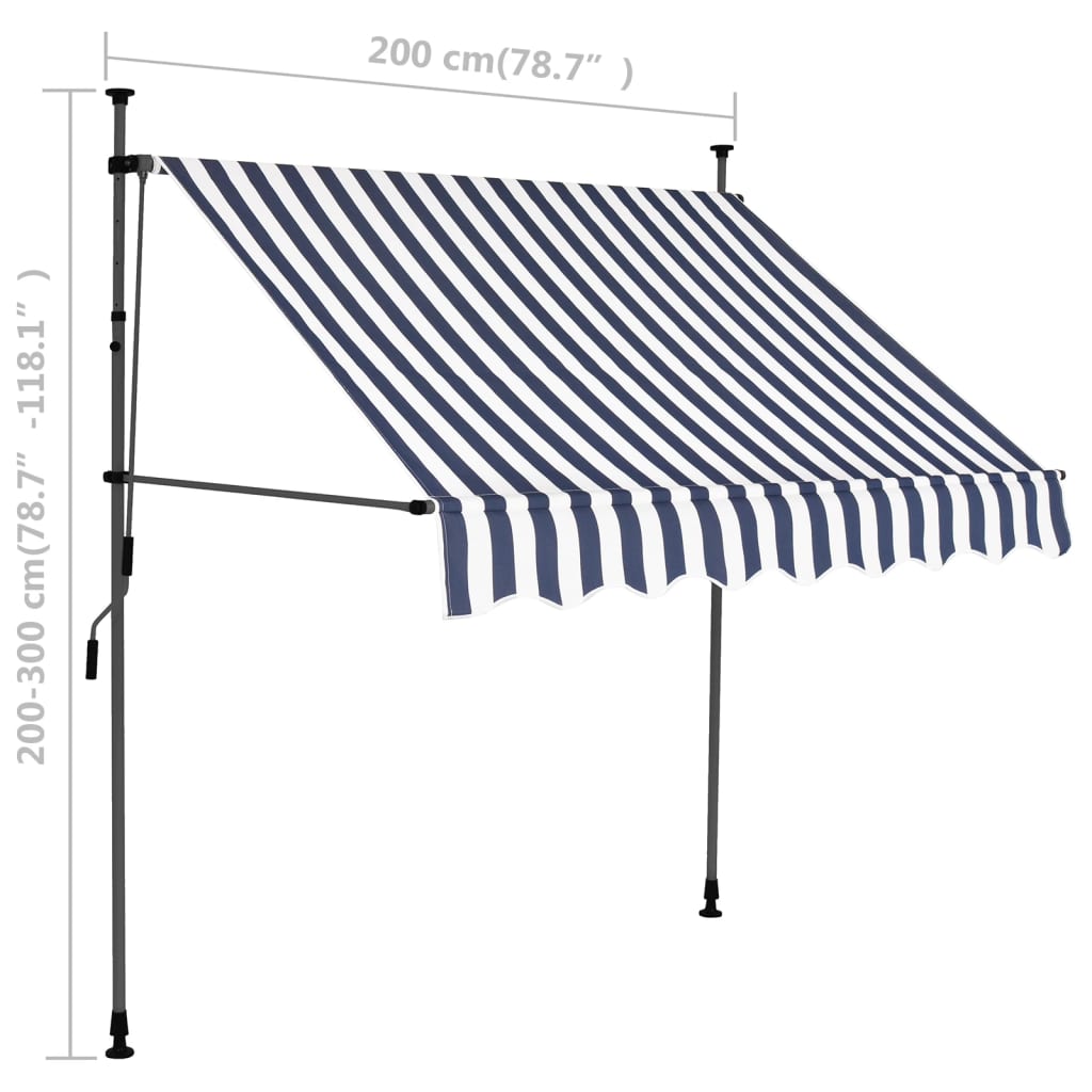 Tenda da Sole Retrattile Manuale con LED 200 cm Blu e Bianco - homemem39