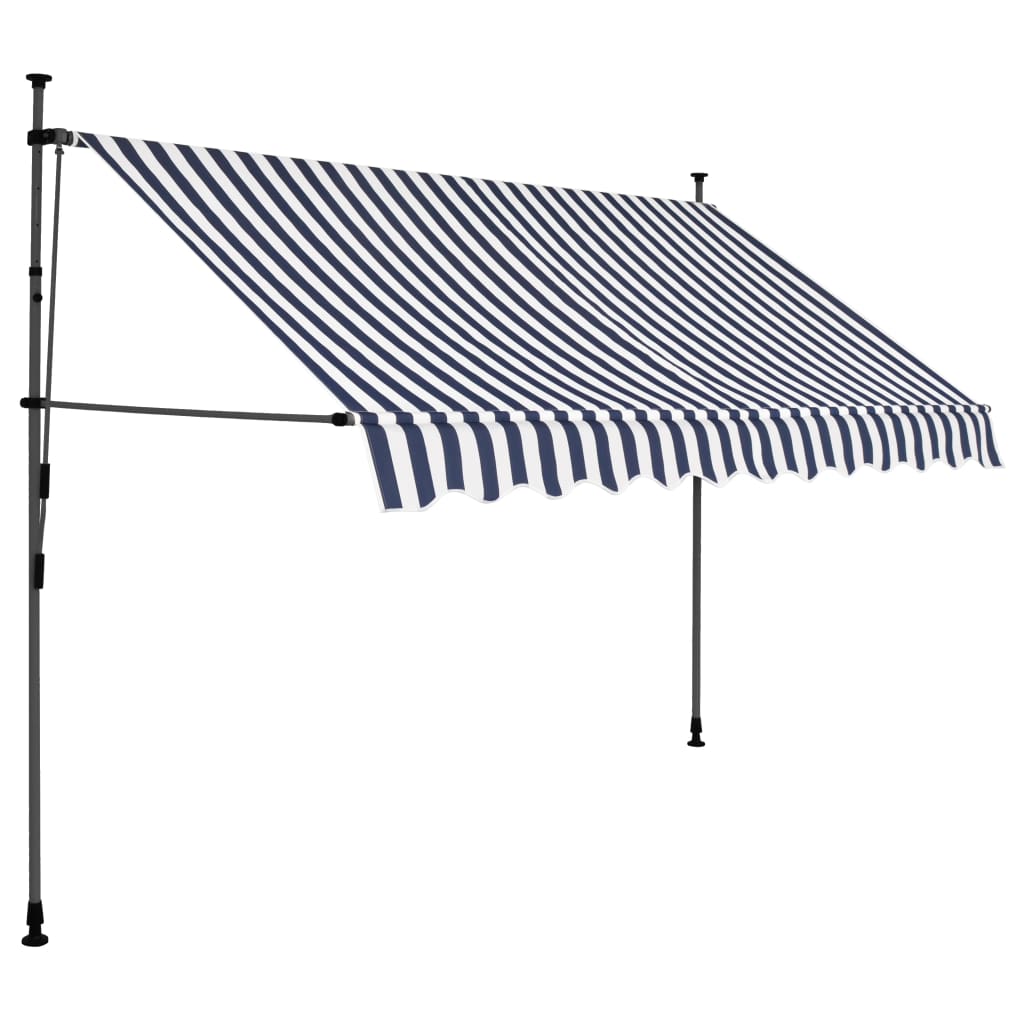 Tenda da Sole Retrattile Manuale con LED 250 cm Blu e Bianco - homemem39