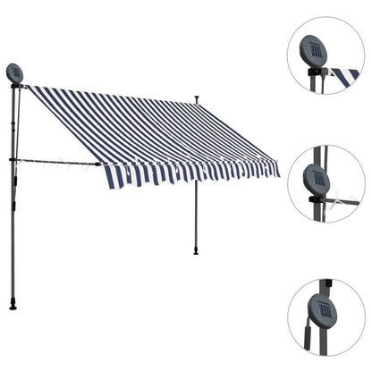 Tenda da Sole Retrattile Manuale con LED 250 cm Blu e Bianco - homemem39