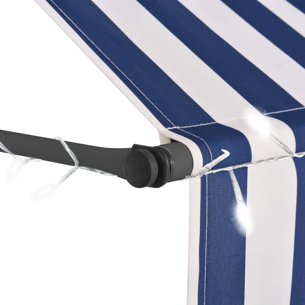 Tenda da Sole Retrattile Manuale con LED 250 cm Blu e Bianco - homemem39