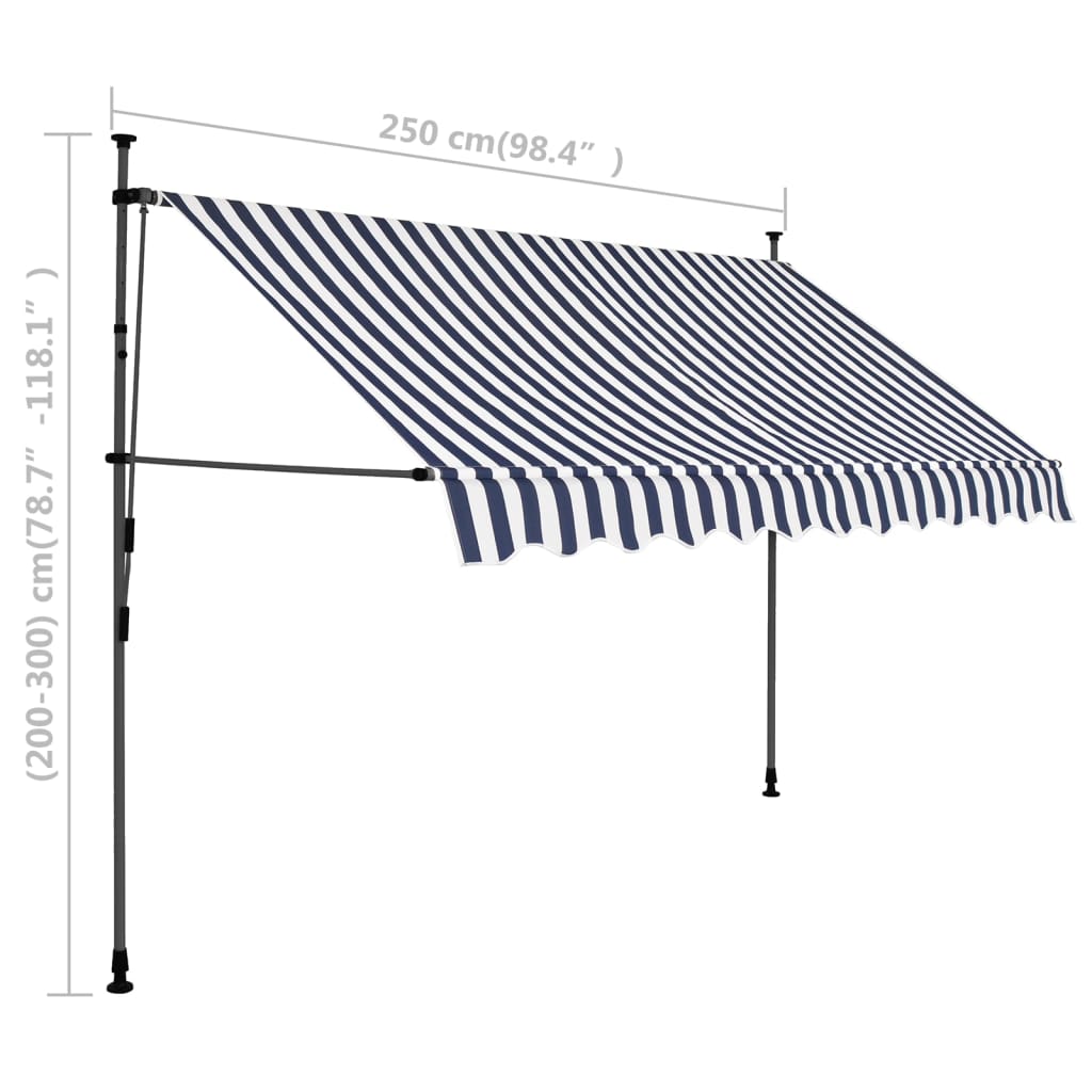 Tenda da Sole Retrattile Manuale con LED 250 cm Blu e Bianco - homemem39