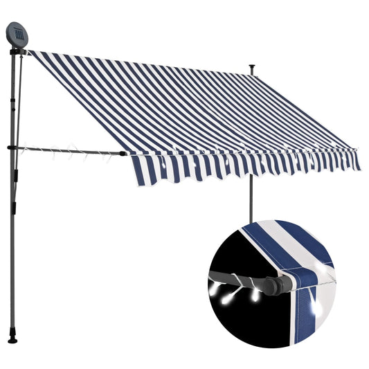 Tenda da Sole Retrattile Manuale con LED 300 cm Blu e Bianco - homemem39