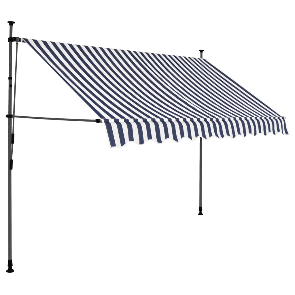 Tenda da Sole Retrattile Manuale con LED 300 cm Blu e Bianco - homemem39