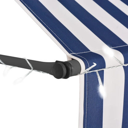 Tenda da Sole Retrattile Manuale con LED 300 cm Blu e Bianco - homemem39