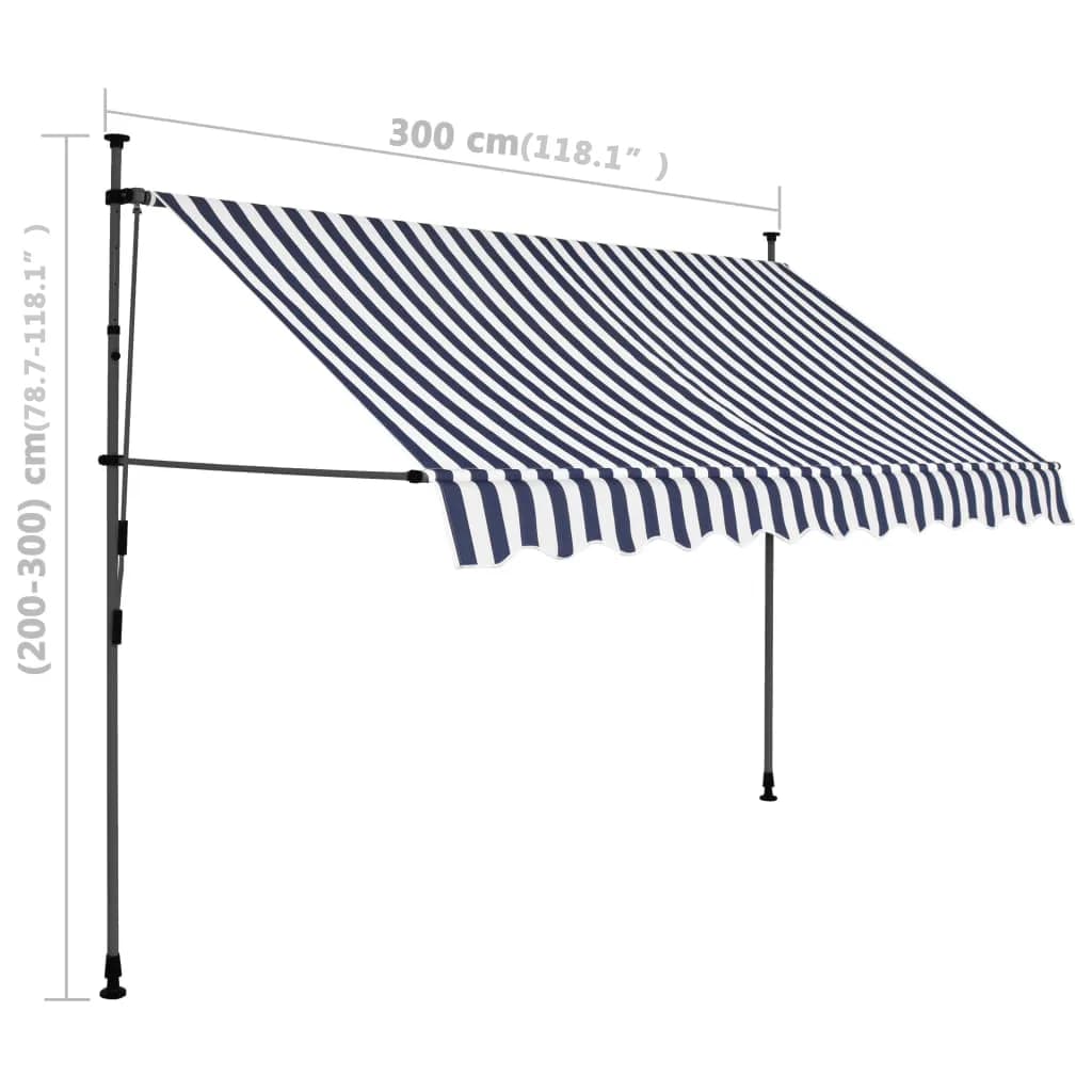 Tenda da Sole Retrattile Manuale con LED 300 cm Blu e Bianco - homemem39