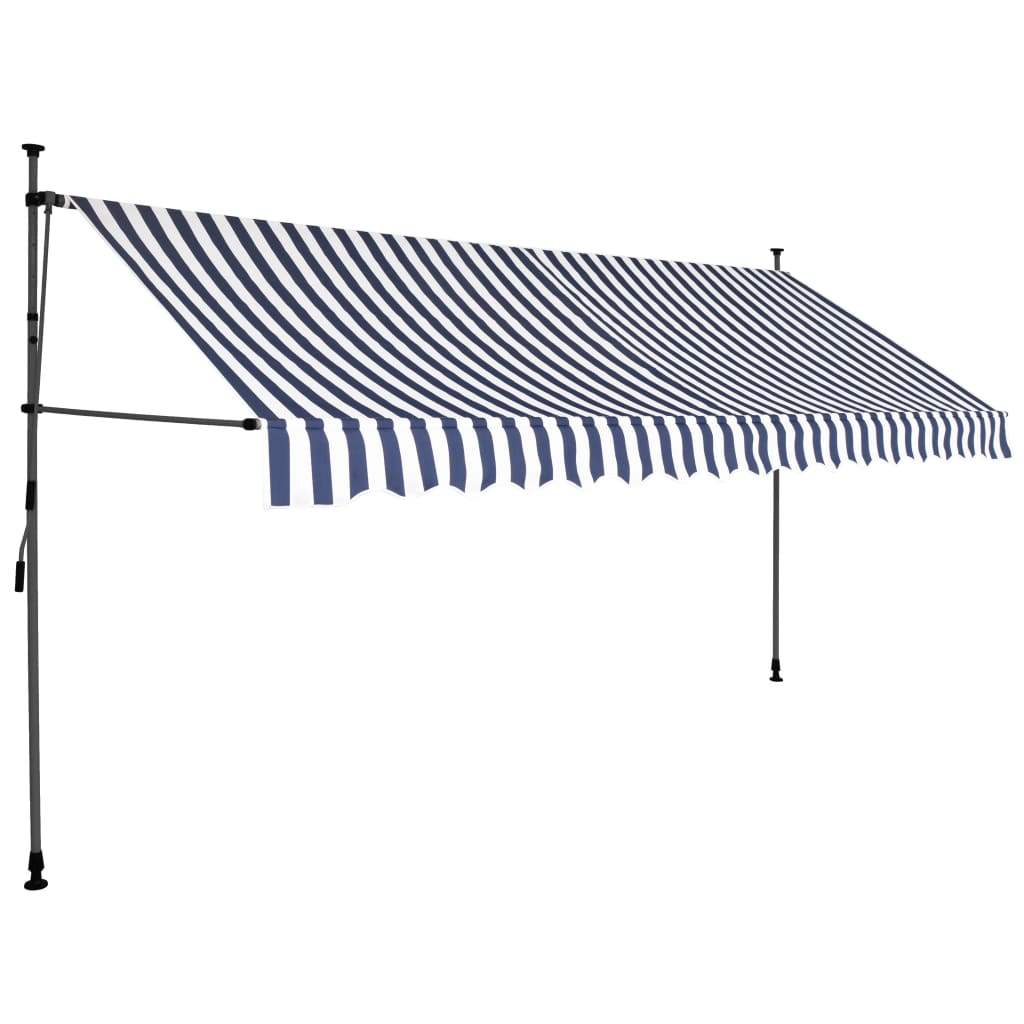 Tenda da Sole Retrattile Manuale con LED 350 cm Blu e Bianco - homemem39