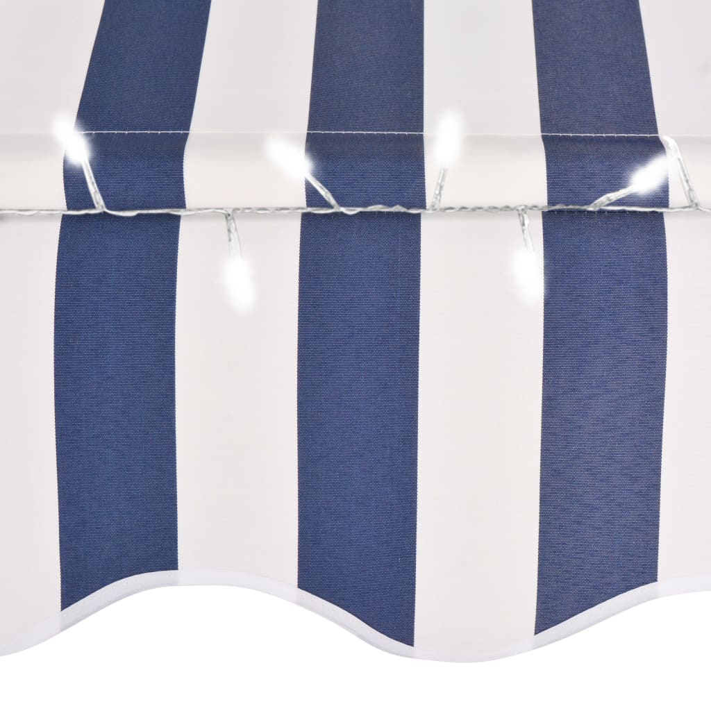 Tenda da Sole Retrattile Manuale con LED 350 cm Blu e Bianco - homemem39