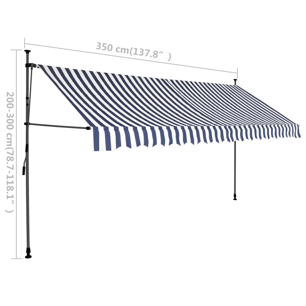 Tenda da Sole Retrattile Manuale con LED 350 cm Blu e Bianco - homemem39