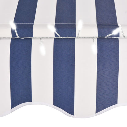 Tenda da Sole Retrattile Manuale con LED 400 cm Blu e Bianco - homemem39