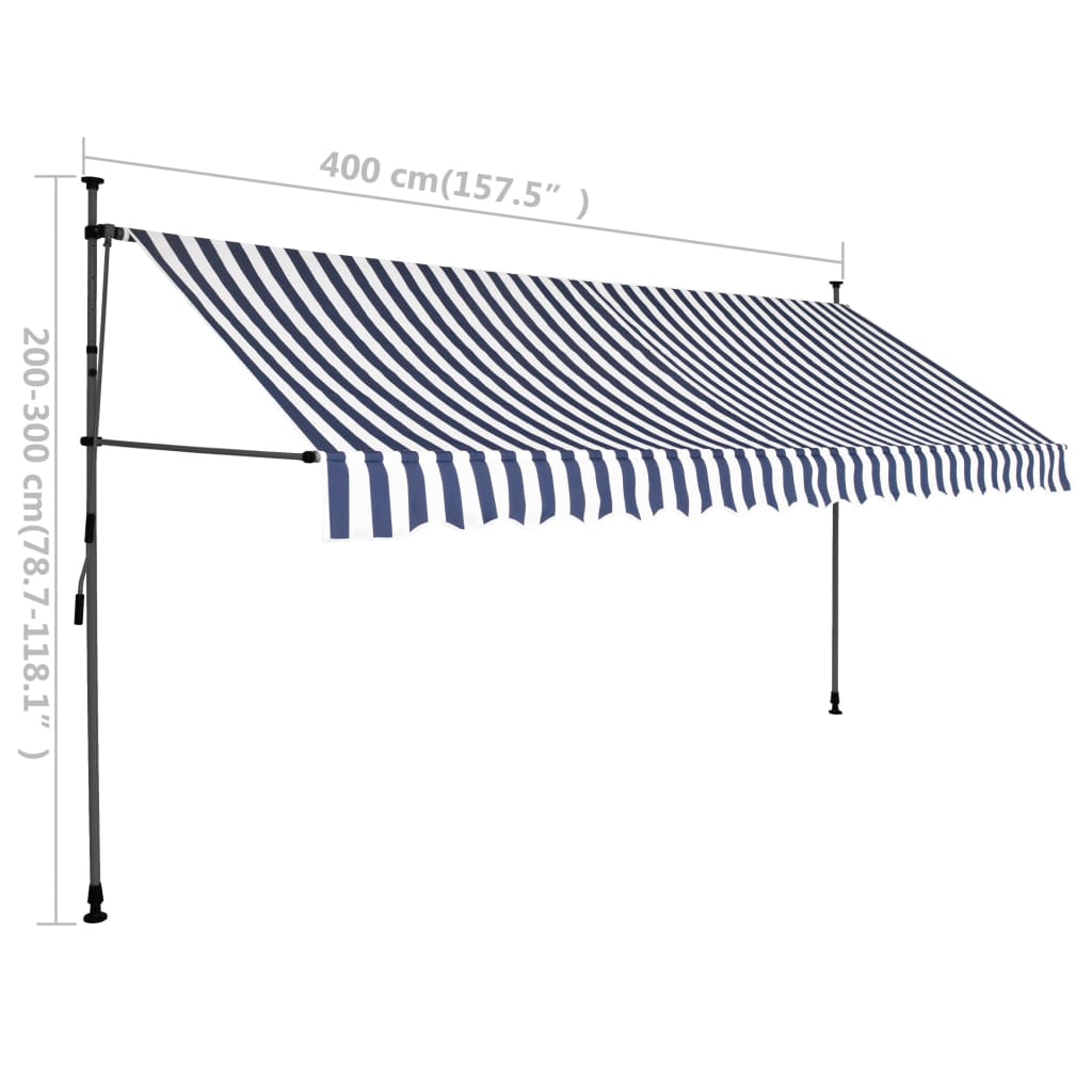 Tenda da Sole Retrattile Manuale con LED 400 cm Blu e Bianco - homemem39