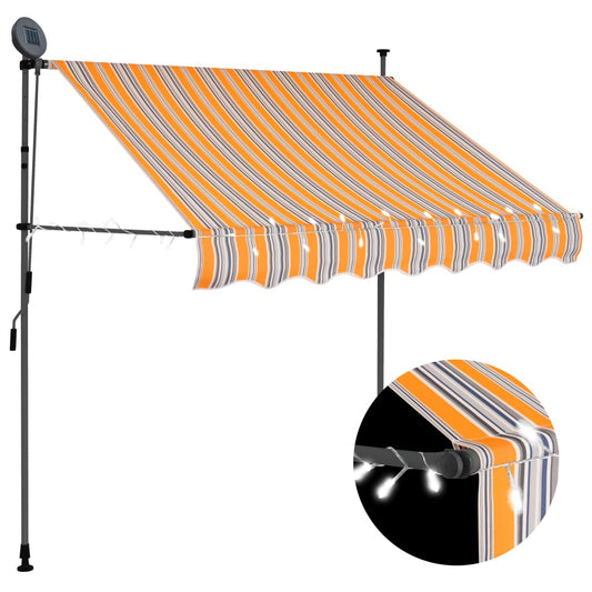 Tenda da Sole Retrattile Manuale con LED 200 cm Giallo e Blu - homemem39