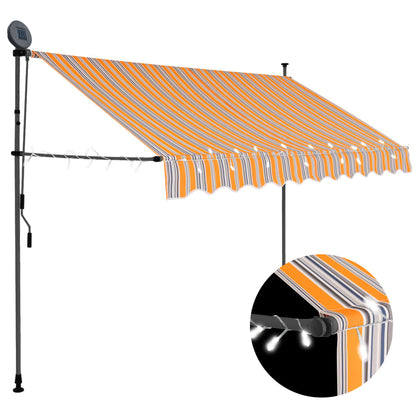 Tenda da Sole Retrattile Manuale con LED 250 cm Giallo e Blu - homemem39