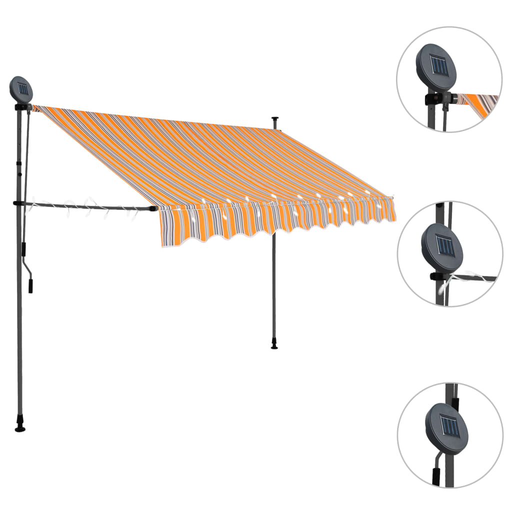 Tenda da Sole Retrattile Manuale con LED 250 cm Giallo e Blu - homemem39