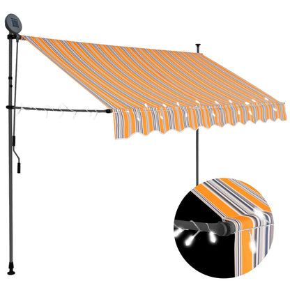 Tenda da Sole Retrattile Manuale con LED 300 cm Giallo e Blu - homemem39