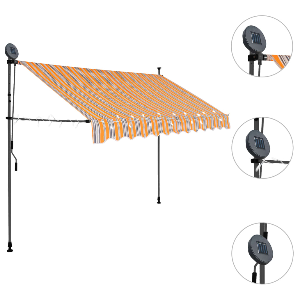 Tenda da Sole Retrattile Manuale con LED 300 cm Giallo e Blu - homemem39