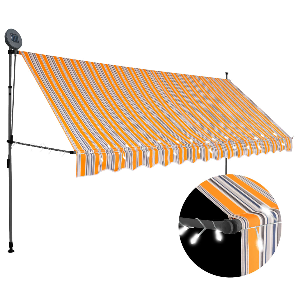 Tenda da Sole Retrattile Manuale con LED 350 cm Giallo e Blu - homemem39