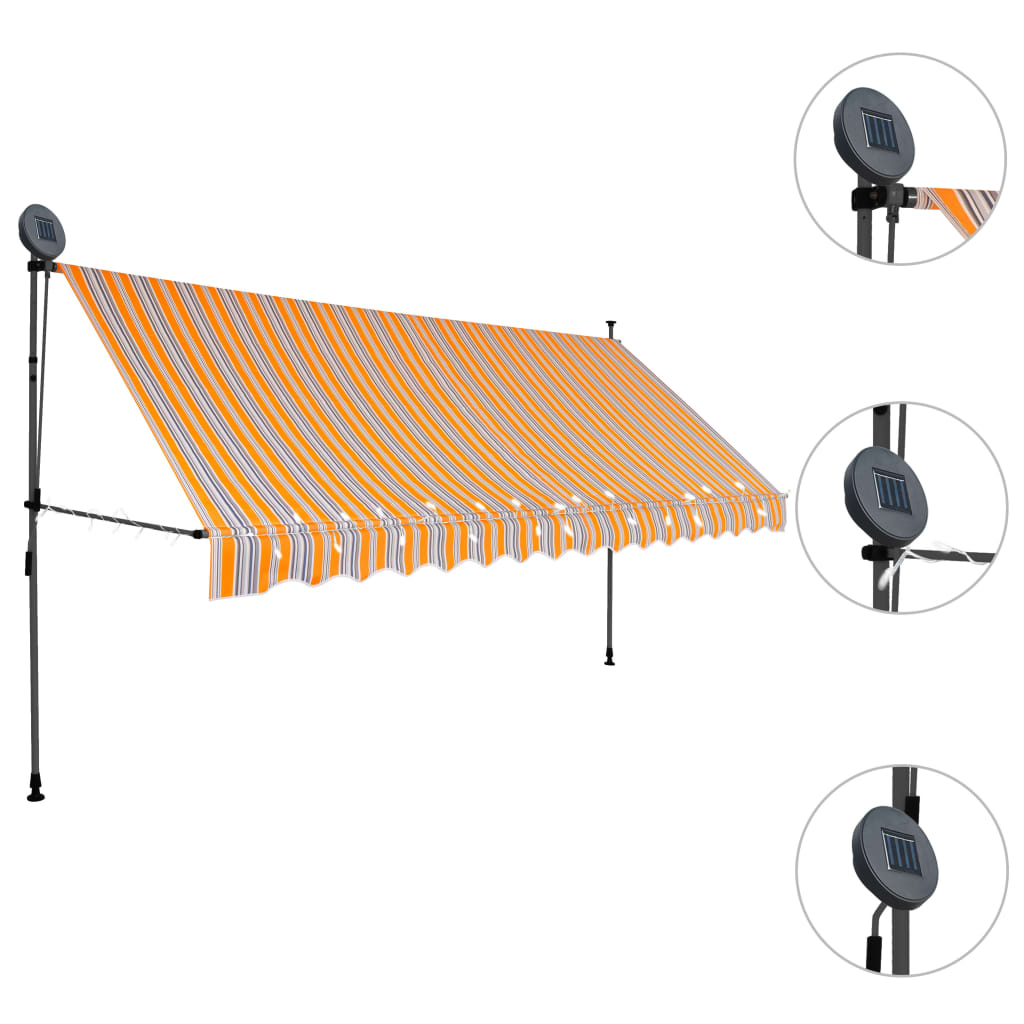 Tenda da Sole Retrattile Manuale con LED 350 cm Giallo e Blu - homemem39