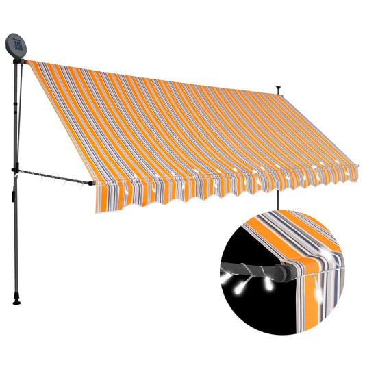 Tenda da Sole Retrattile Manuale con LED 400 cm Giallo e Blu - homemem39