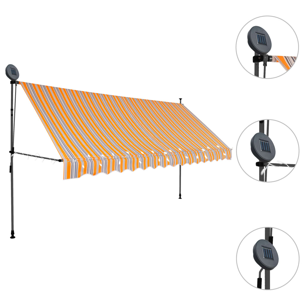 Tenda da Sole Retrattile Manuale con LED 400 cm Giallo e Blu - homemem39