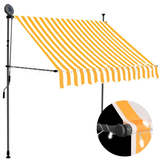 Tenda da Sole Retrattile Manuale LED 150 cm Bianco e Arancione - homemem39