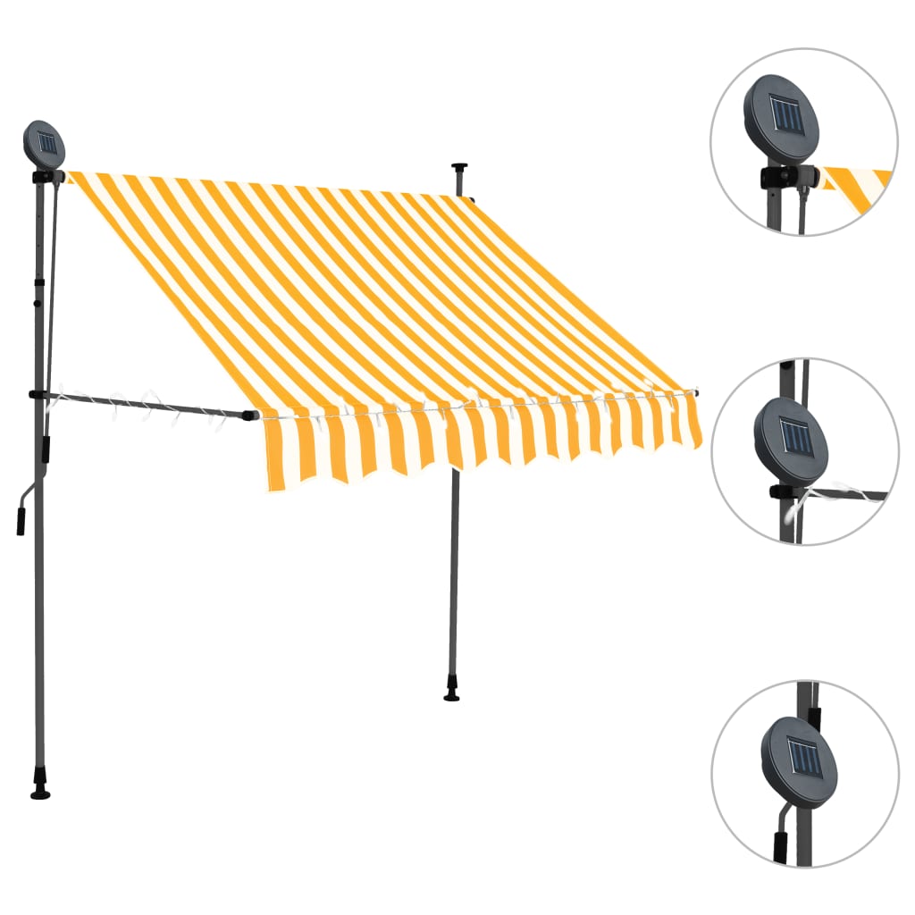 Tenda da Sole Retrattile Manuale LED 150 cm Bianco e Arancione - homemem39