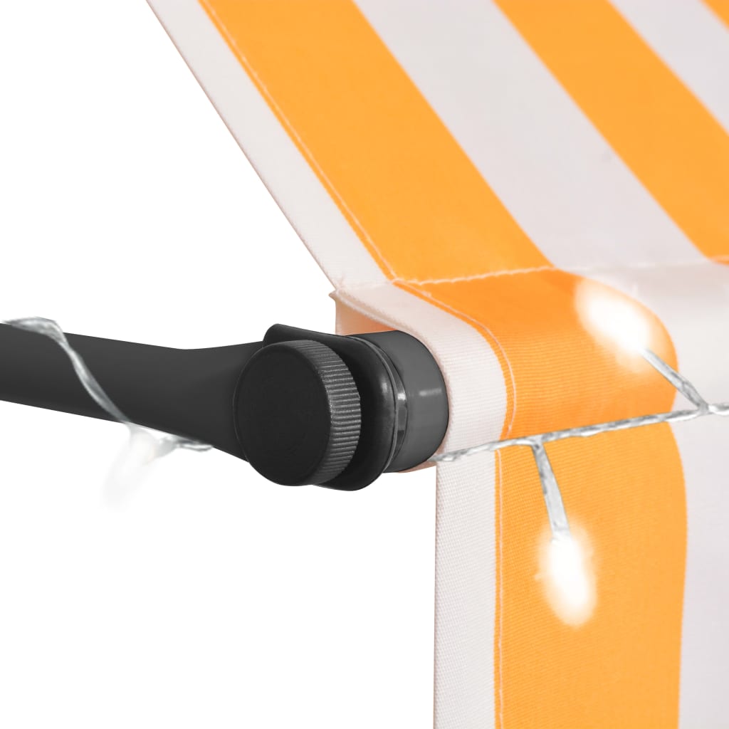 Tenda da Sole Retrattile Manuale LED 150 cm Bianco e Arancione - homemem39