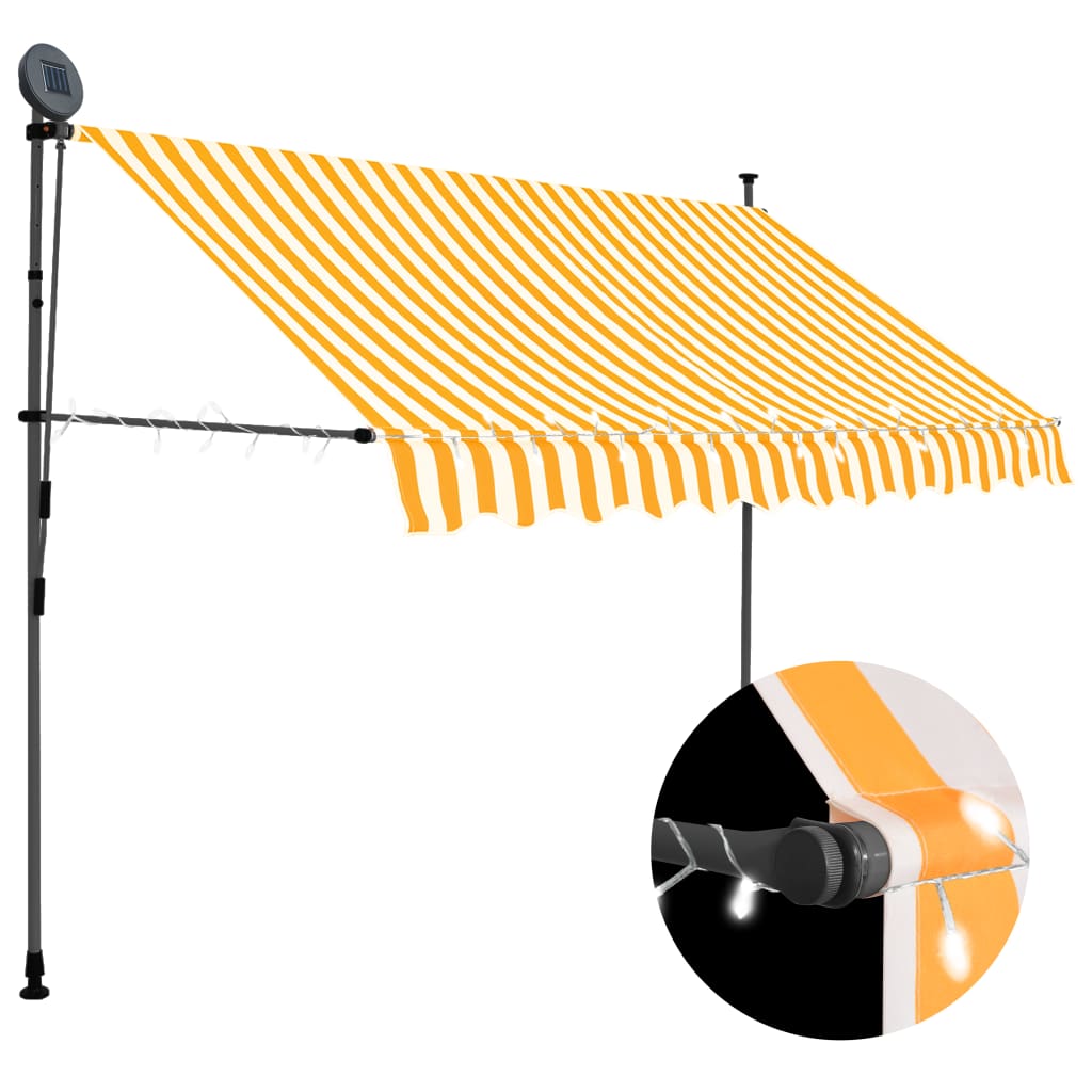 Tenda da Sole Retrattile Manuale LED 250 cm Bianco e Arancione - homemem39