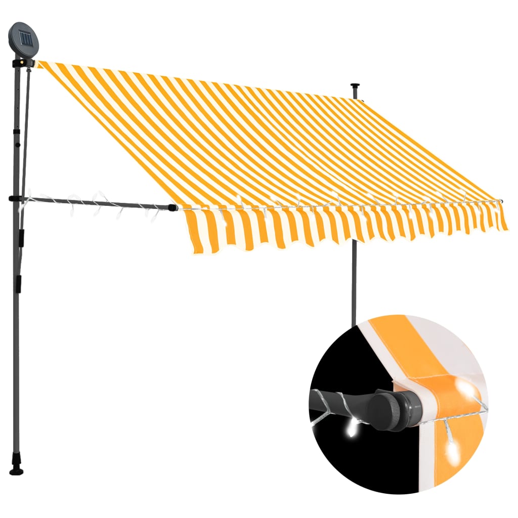 Tenda da Sole Retrattile Manuale LED 300 cm Bianco e Arancione - homemem39