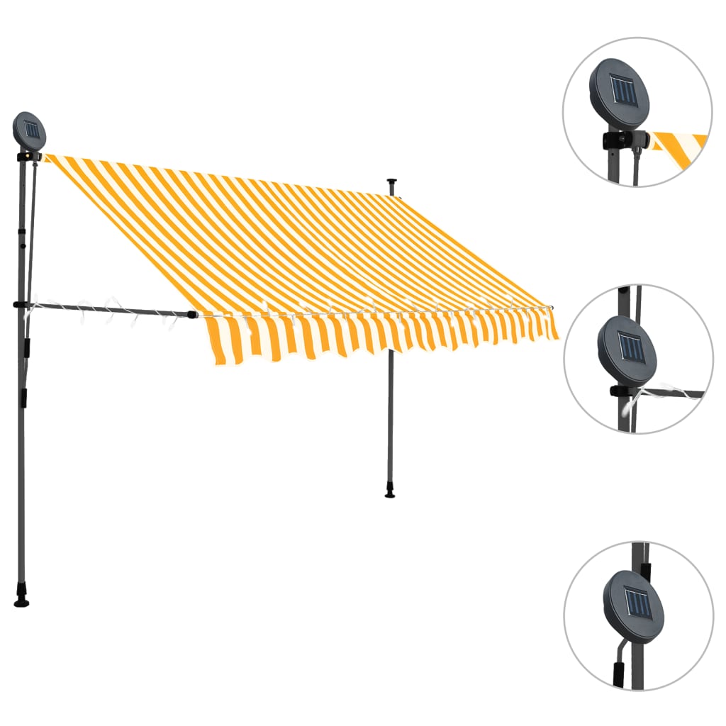 Tenda da Sole Retrattile Manuale LED 300 cm Bianco e Arancione - homemem39