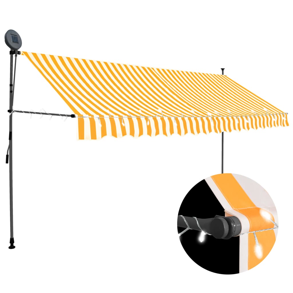 Tenda da Sole Retrattile Manuale LED 350 cm Bianco e Arancione - homemem39