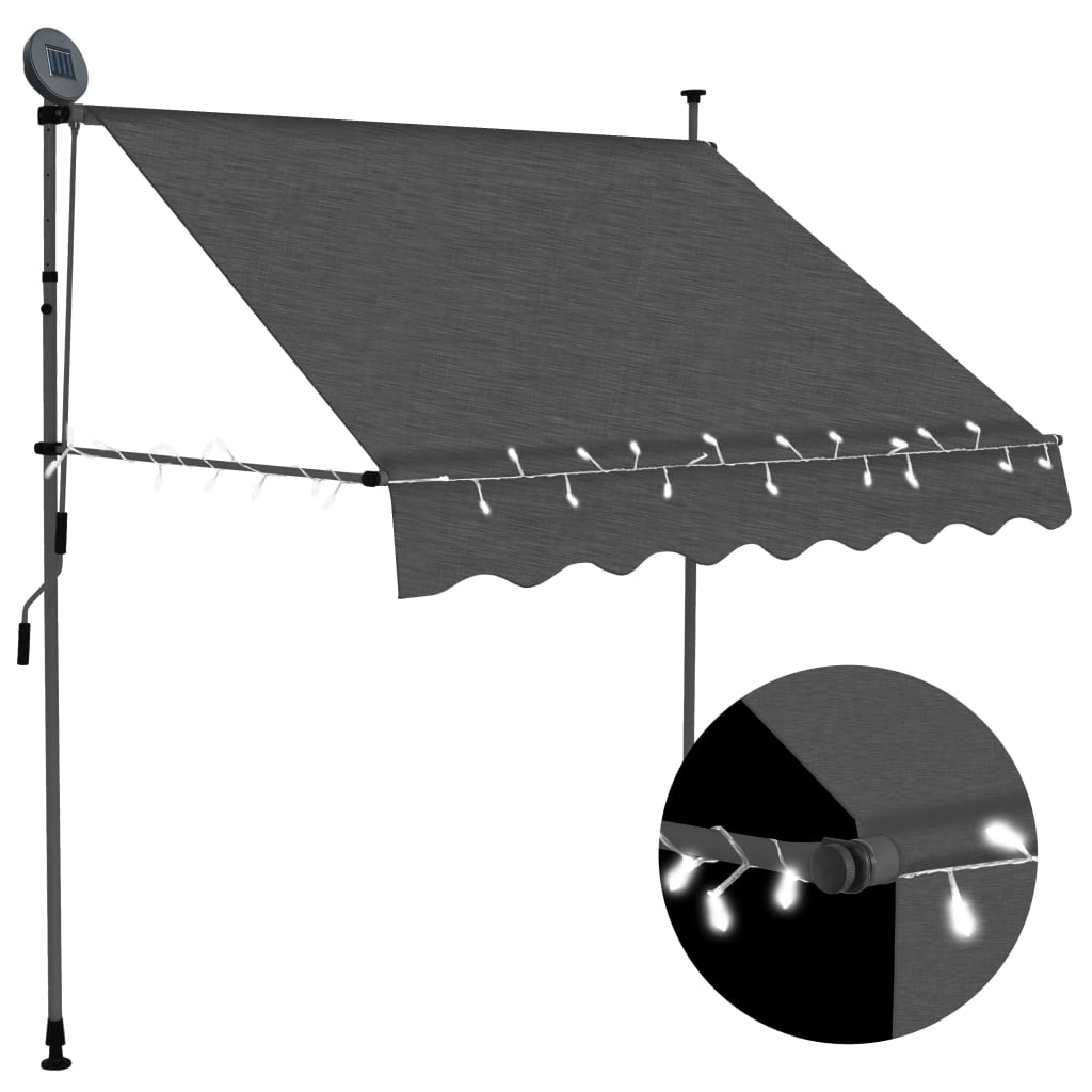 Tenda da Sole Retrattile Manuale con LED 100 cm Antracite - homemem39