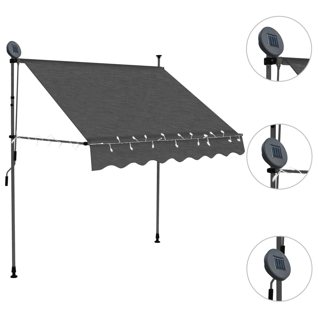 Tenda da Sole Retrattile Manuale con LED 100 cm Antracite - homemem39