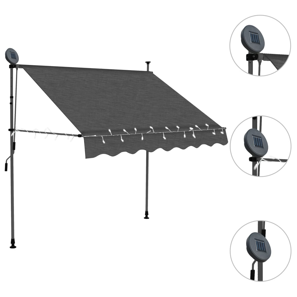 Tenda da Sole Retrattile Manuale con LED 150 cm Antracite - homemem39