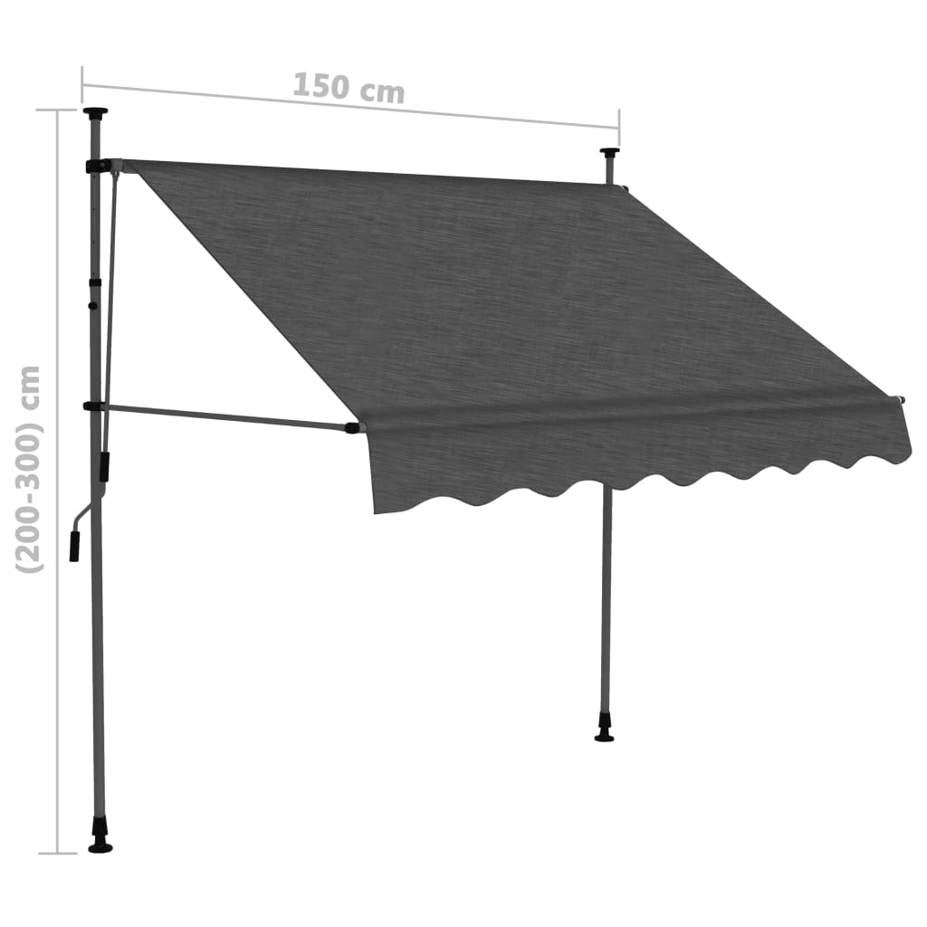 Tenda da Sole Retrattile Manuale con LED 150 cm Antracite - homemem39