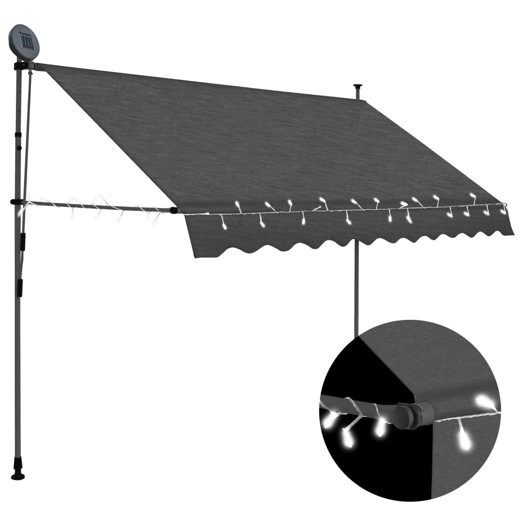 Tenda da Sole Retrattile Manuale con LED 250 cm Antracite - homemem39