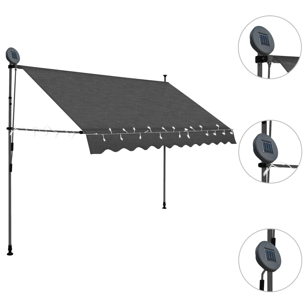 Tenda da Sole Retrattile Manuale con LED 250 cm Antracite - homemem39