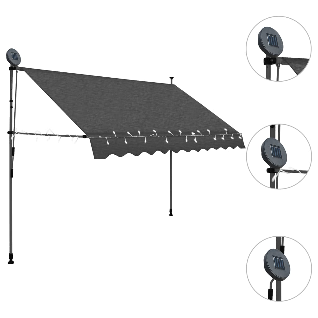 Tenda da Sole Retrattile Manuale con LED 300 cm Antracite - homemem39